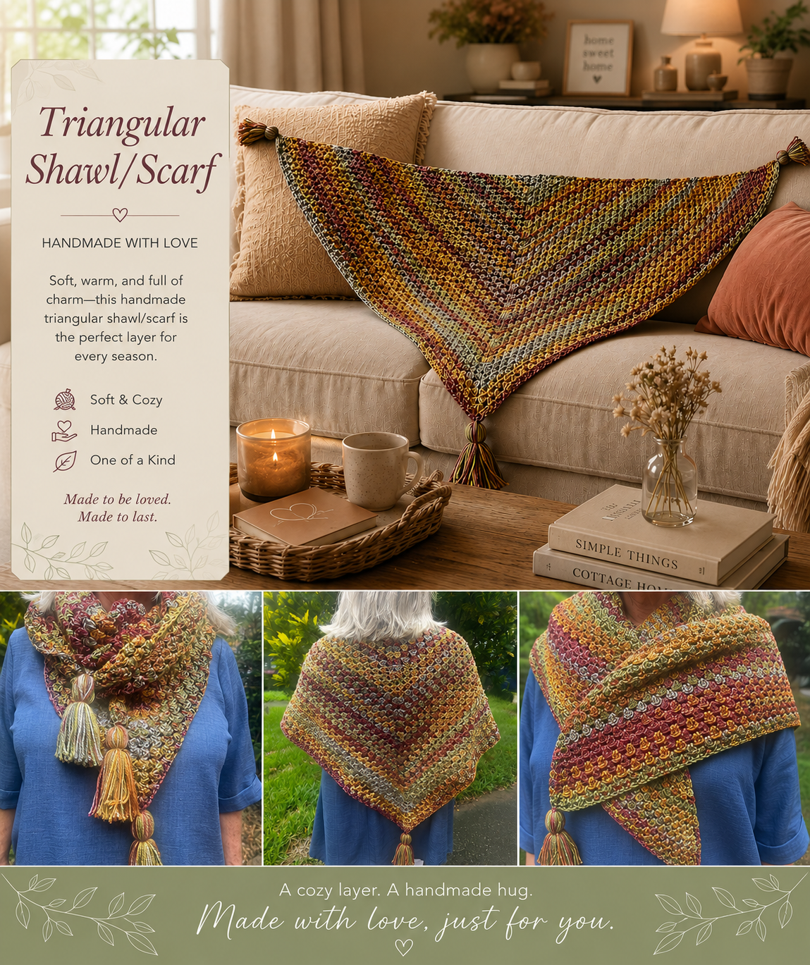 Triangular Shawl/Scarf - Made to Order